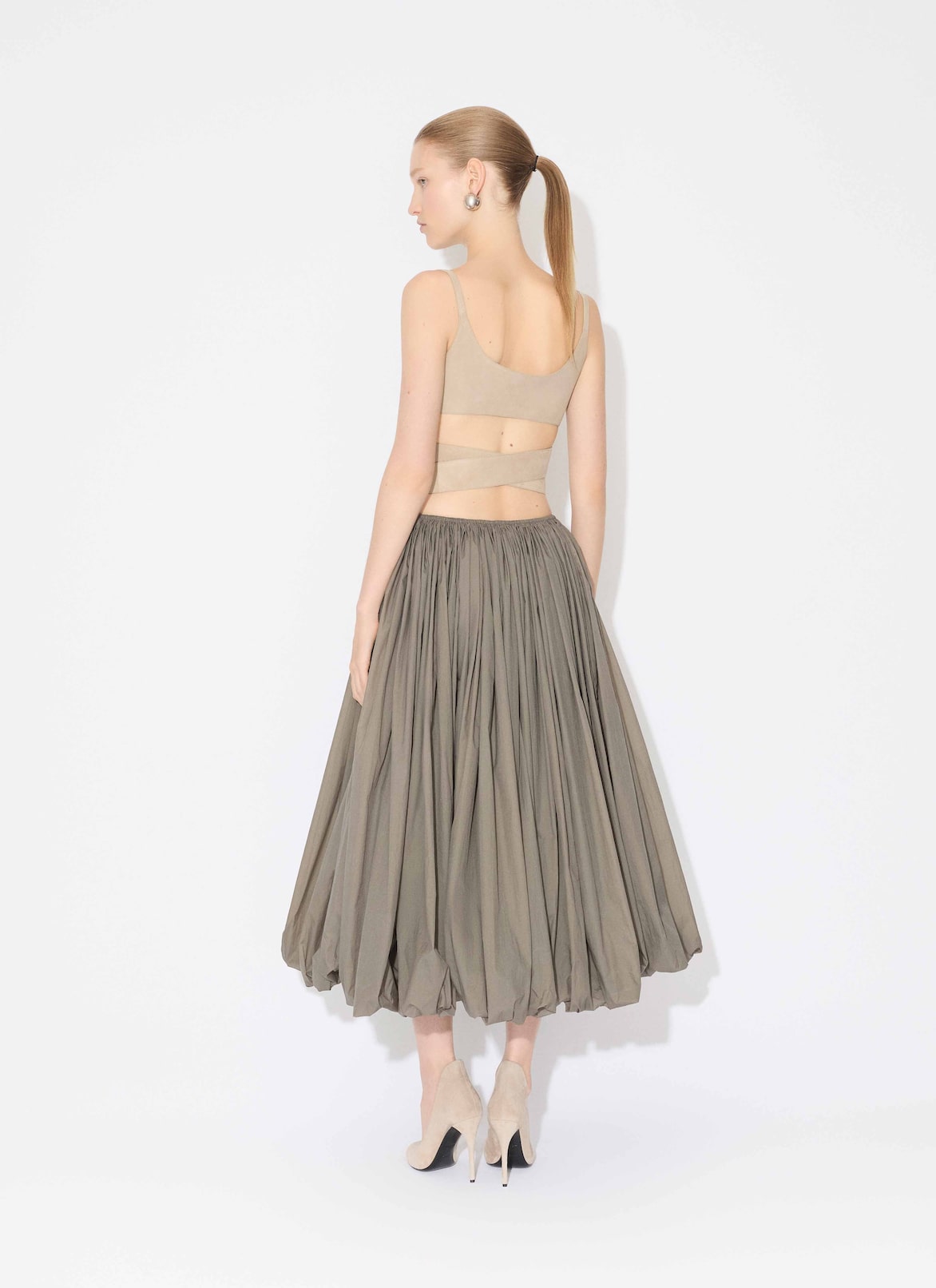 SOFT NYLON MAXI BUBBLE SKIRT ALAÏA GRAY SOFT NYLON MAXI BUBBLE SKIRT